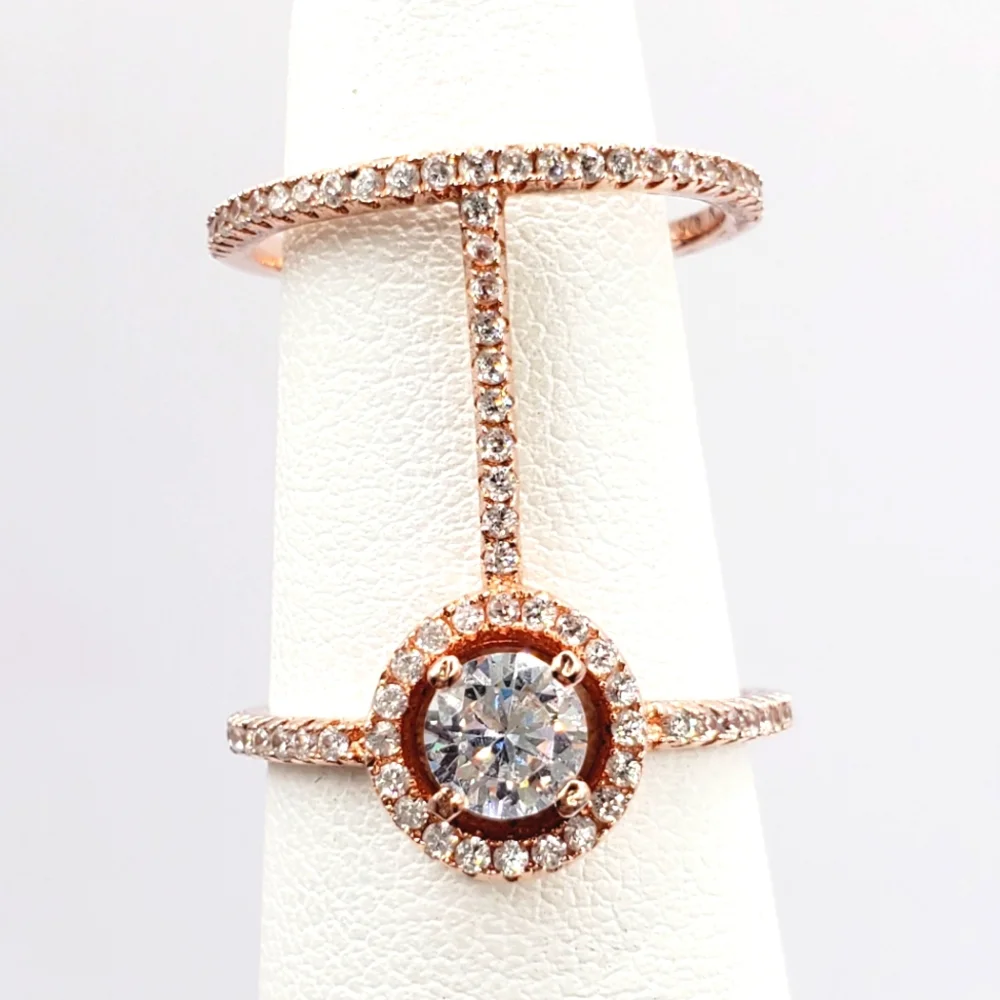 Round White Diamond Simulants Rose Gold - 925 Sterling Silver Halo Ring